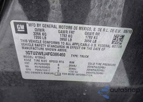 2015 GMC Sierra 1500 Denali из США, поврежденный, VIN 3GTU2WEJ4FG386460